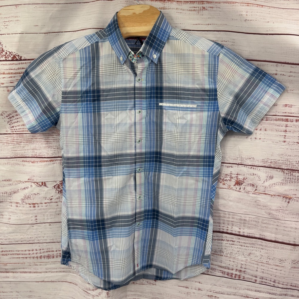 Robert Graham X Shirt Mens Size XL Tailored Fit‎ Short Sleeve Plaid Button Down